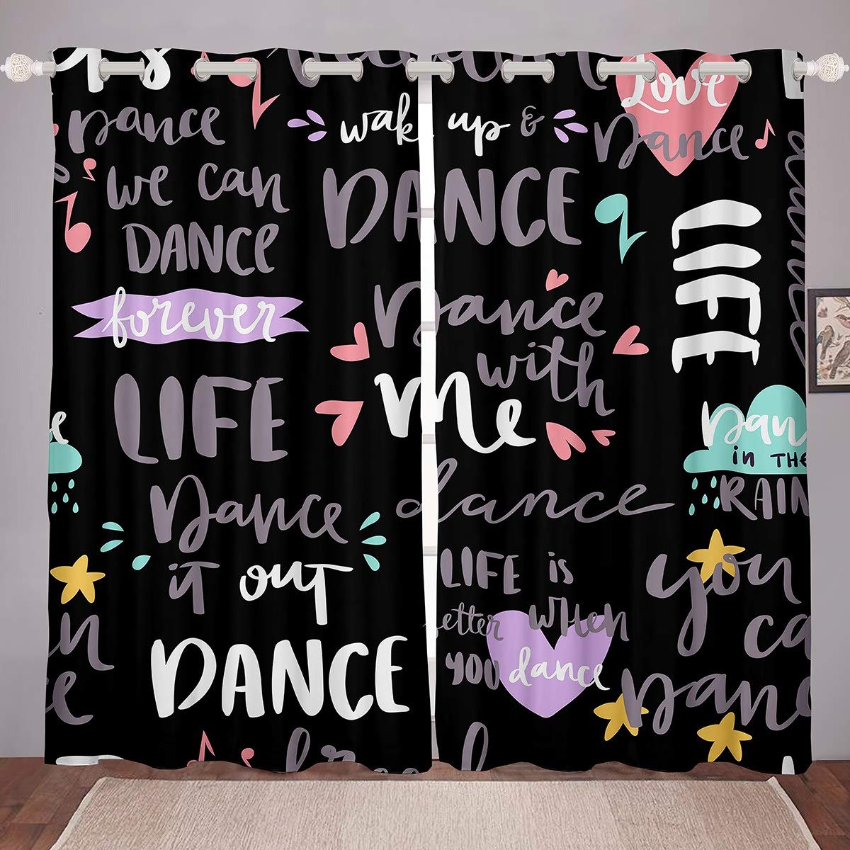 Loussiesd Hippie Graffiti Curtains for Bedroom for Kids Girls Dance Life Blackout Curtains Graffiti Art Window Curtain Hip Hop Street Culture Darkening Thermal Drapes W46*L54,2 Panel Set โ image 1