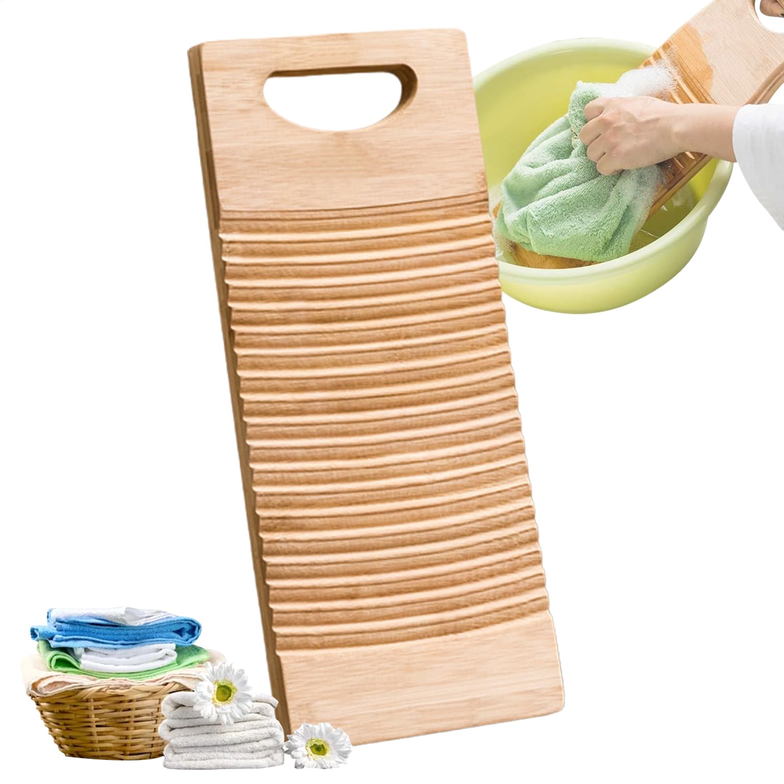 Holz-Wäschebrett – Waschbrett zum Händewaschen von Kleidung, kleine Scheuerbretter, Handwäsche mit Wellenmuster, Wäsche, natürliches Holz, effizient und für Frauen, umweltfreundliches