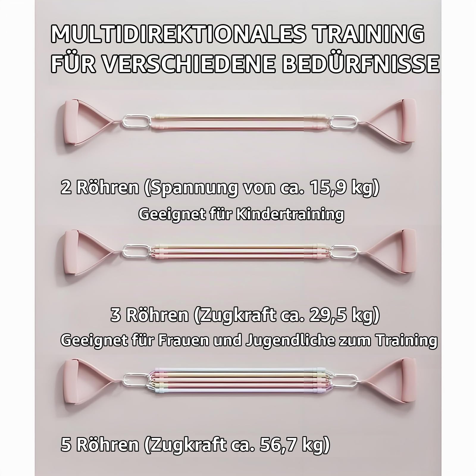 Pilates-Stange & Fitnessband Set 12-in-1 20-125 LBS Widerstand 5-Stufen - Pink