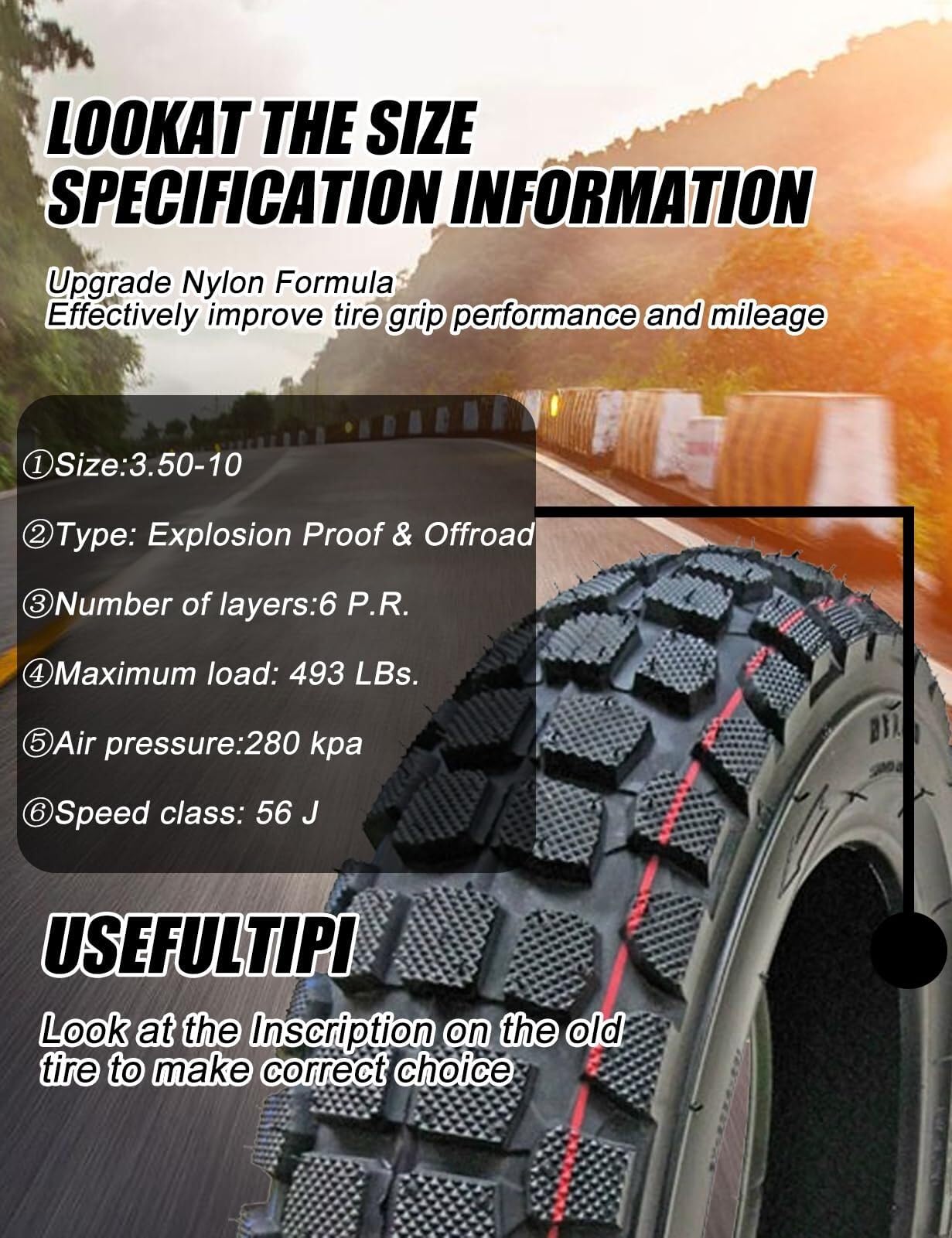 3.50-10 Tubeless-Reifen All-Terrain-Profil 3.50/10 6PR 56J 3.50 10 493lbs 280kPa für E-Roller E-Bike 90/90-10