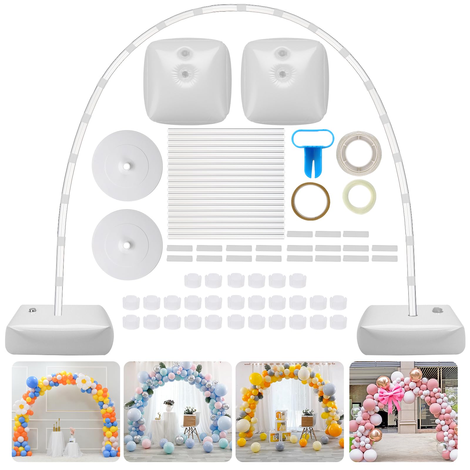 Reusable Balloon Arch Stand Kit - 3M Wide & 2.5M Tall Adjustable Balloon Arch Kit with Water-Fillable Bases & 40 Balloon Clips for Weddings, Graduations, Holiday Parties