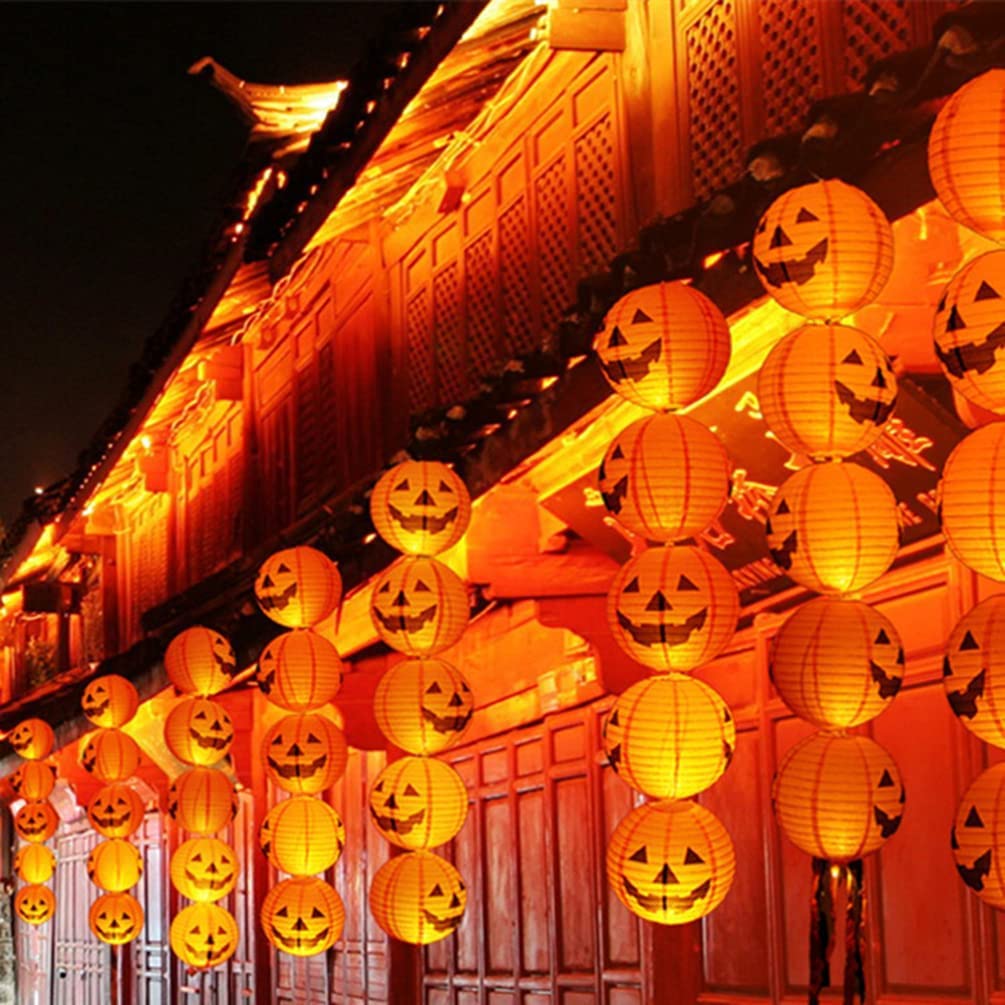 Latarnia na Halloween 5 sztuk Halloween Pumpkin Lantern Jack O Z Pomponem Papieru Dynia Wisząca Latarnia Światło Na Imprezę Dekoracja na Halloween