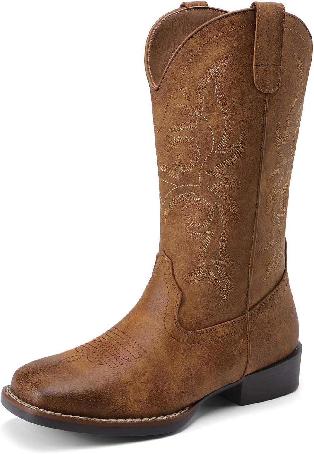 DREAM PAIRS Women's Cowboy Cowgirl Boots Embroidered Square Toe Mid Calf Western Boots Fashion Dress Chunky Low Heel Shoes for Theme Party Country Concert