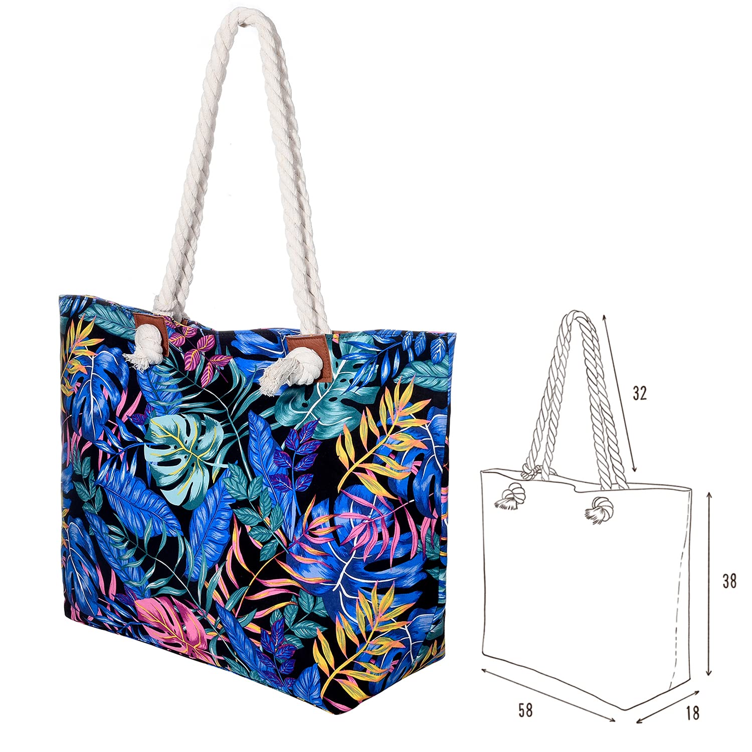 MASADA Large beach bag water resistant with zip Flower Lover, XXL - Image 2