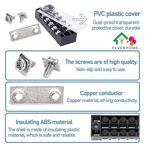 Miniatura 3 de Bloques de terminales de 5 posiciones, 12 piezas, 6 unidades, juego de 6 terminales de barra de bus de doble fila, 600 V 15 A, bloque de terminales