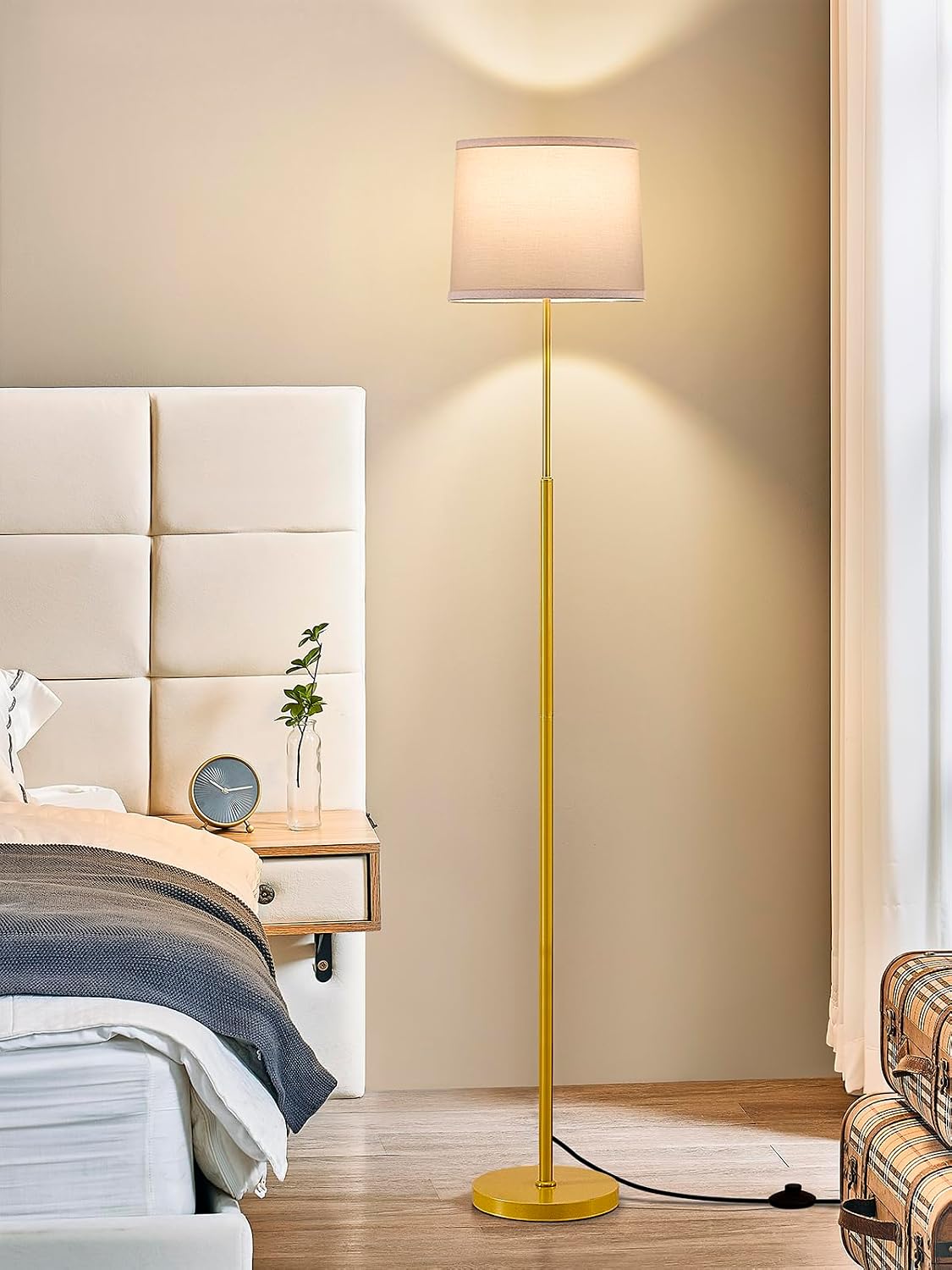60" Modern Floor Lamp with Linen Shade, 3 Color LED Bulb & Foot Switch thumbnail