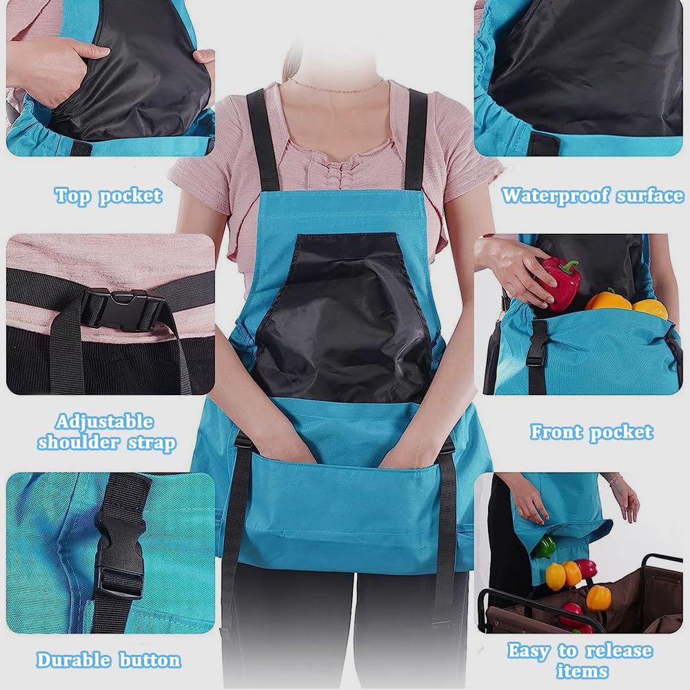 GORGECRAFT Ensemble de Tablier de Jardin en Tissu Vert Lavable à l'eau Pochette de Récolte de Légumes Sac de Cueillette de Fruits avec Poche à Dégagement Rapide Gants de Travail en Nylon