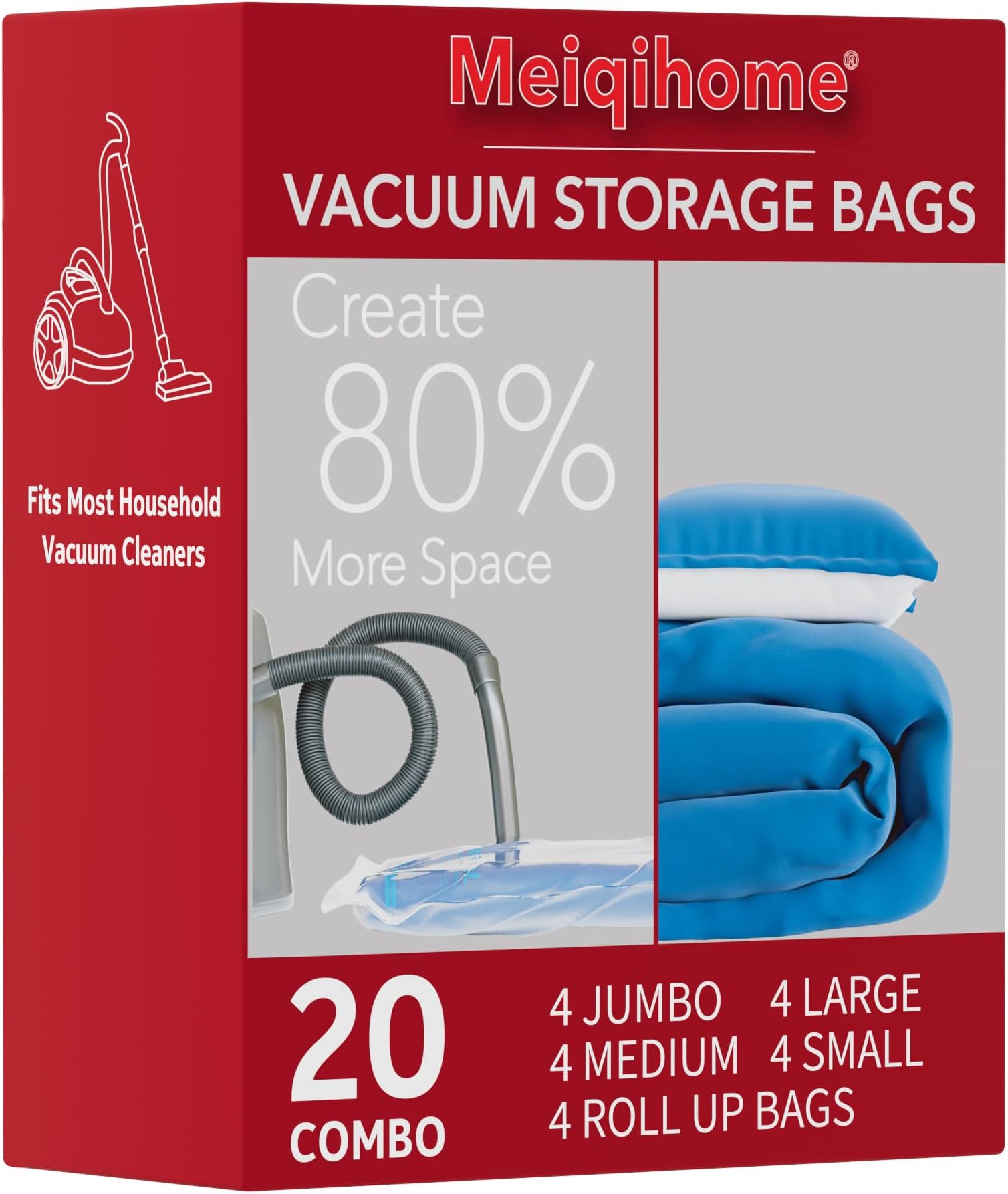 MEIQIHOME Vacuum Storage Bags, Space Saver Sealer Bags,Vacuum seal bags for clothing, Pillows, Comforters, Blankets, Bedding,Travel,20 COMBO