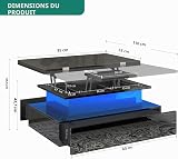 YITAHOME Coffee Table with Lift Top,60x60x45cm, High Glossy Lift up Coffee Table with LED Light String and 2 Drawers, Modern Wooden Square Tea Table for Living Room - 2