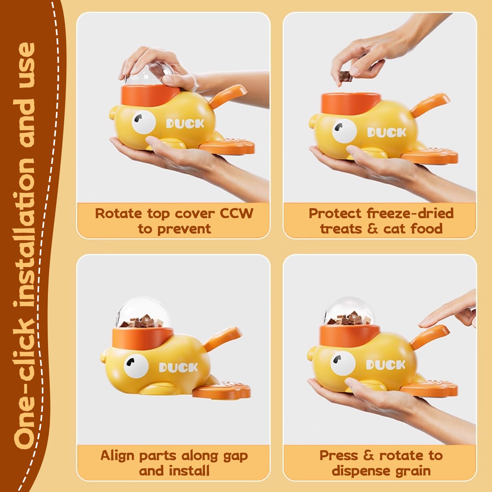 Distributeur Croquettes Chat Forme de Canard Jaune, 2 en 1 Distributeur Croquettes Chien avec 3 Couvercles, Jouet Interactif Chien, Educational Pet Feeder Toy, Jouet Intelligence Chat