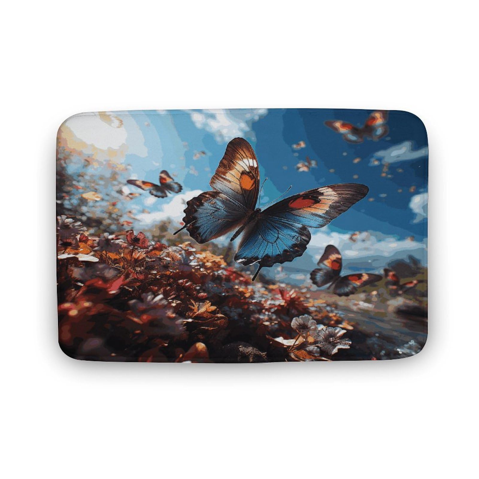Tapis antidérapant et absorbant en velours corail épais motif papillon