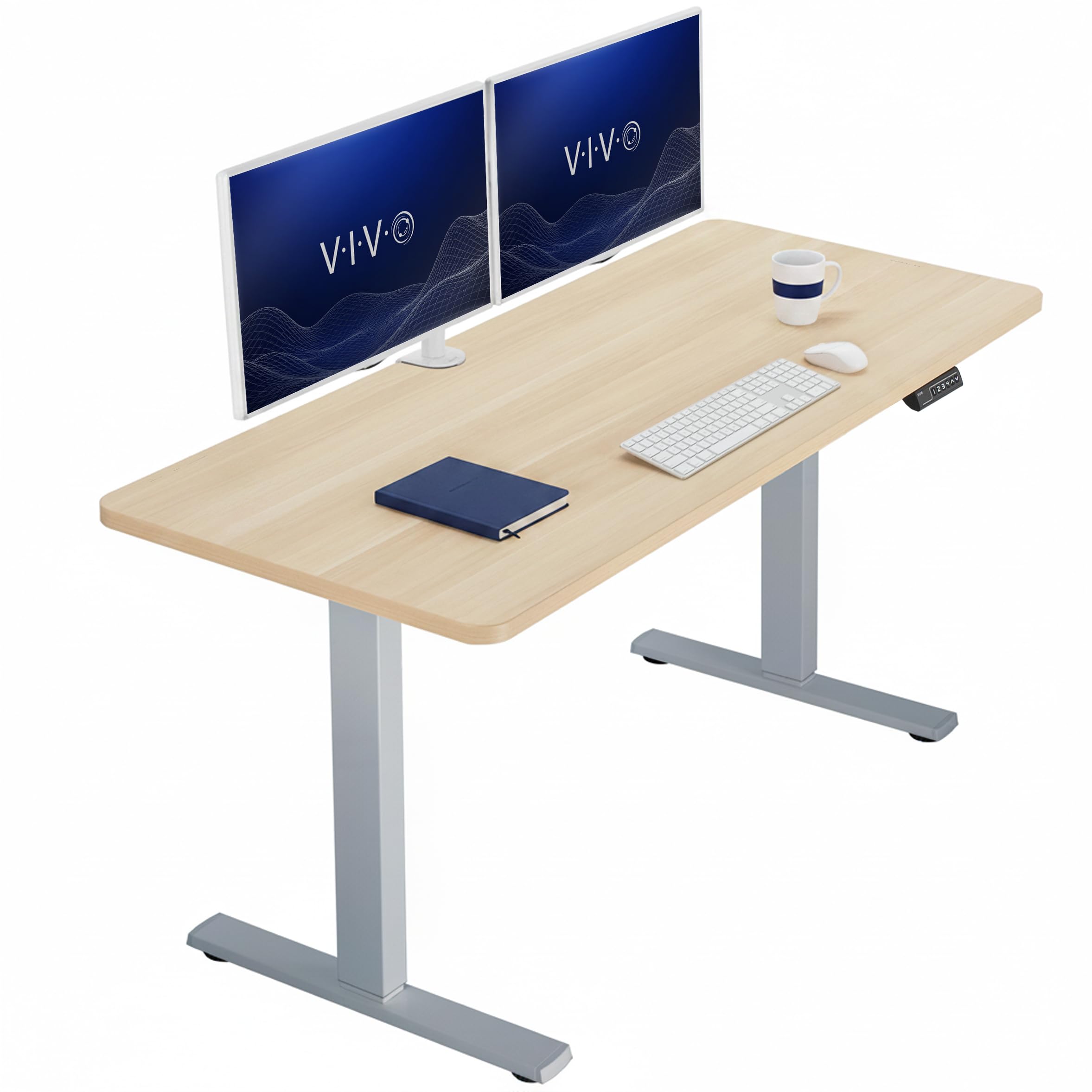 VIVO Light Wood 60 x 24 in Standing Desk, DESK-KIT-1G6C | Electric, Holds 220 lbs, Sit Stand, Height Adjustable, Solid One-Piece Table Top, Memory Presets, 1B Series, Gray Frame