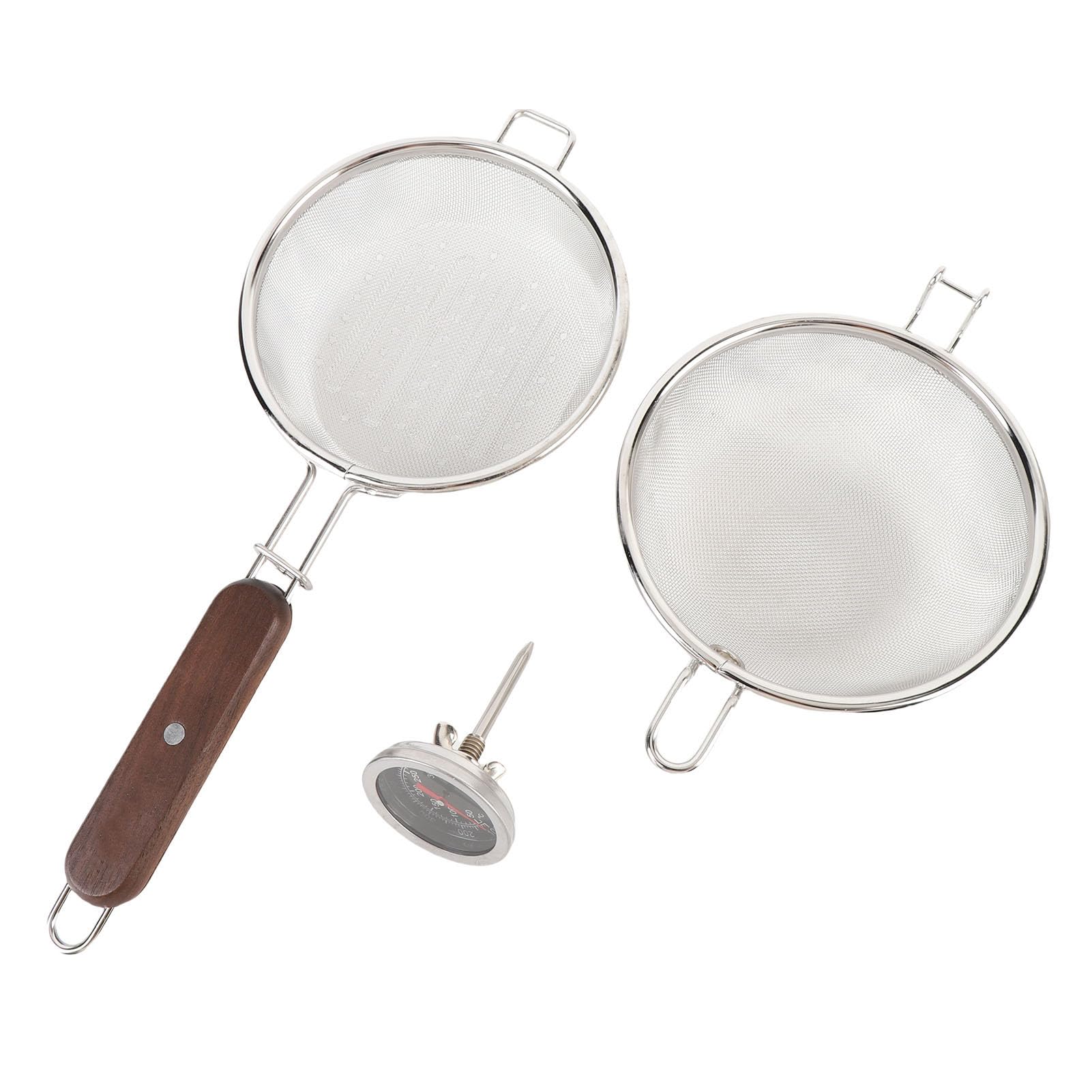 Manueller Kaffeebohnenröster mit Thermometer, Pfannenröstgerät aus Edelstahlgeflecht mit Holzgriff für den Heimgebrauch Im Freien auf Dem Gasherd Beim Camping