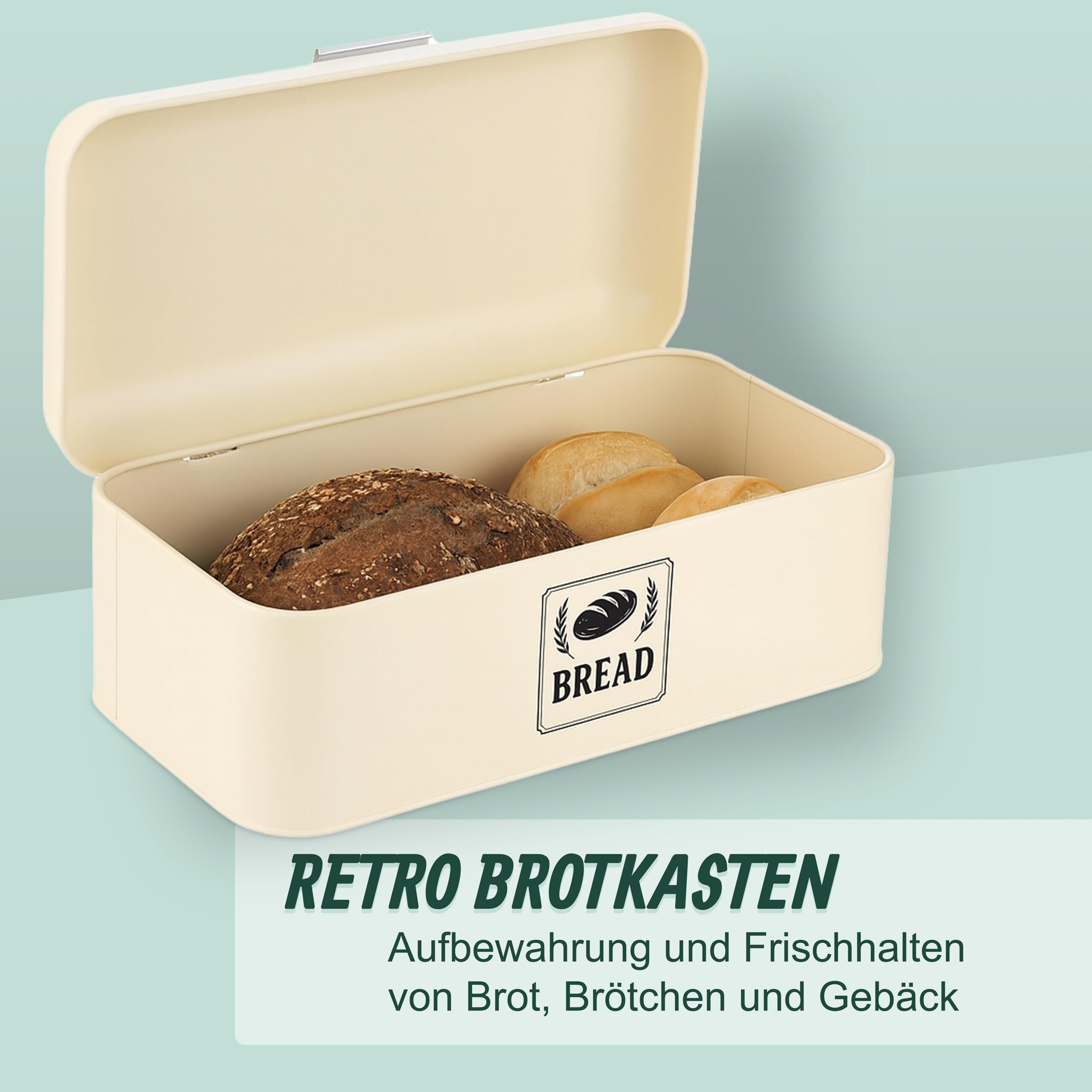 Relaxdays Brotkasten, Brotbox mit Deckel & Griff, HBT: 16,5x30x19 cm, Brot aufbewahren, Brotkiste Retro, Metall, beige Küche, Haushalt & Wohnen