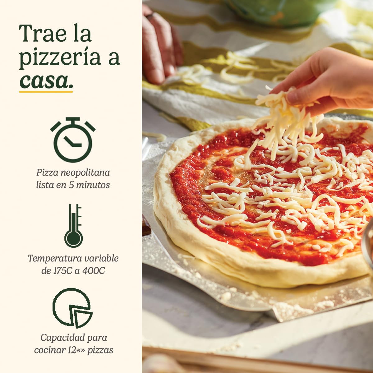 Cuisinart Horno de Pizza | Para uso Interior | Sabor a Leña en 5mins | Kit Completo de Pizza: Pelador de Pizza, Cortador, Piedra y Plato Hondo | Tiempo y Temperatura Ajustables Hasta 400°C, Enchufe EU