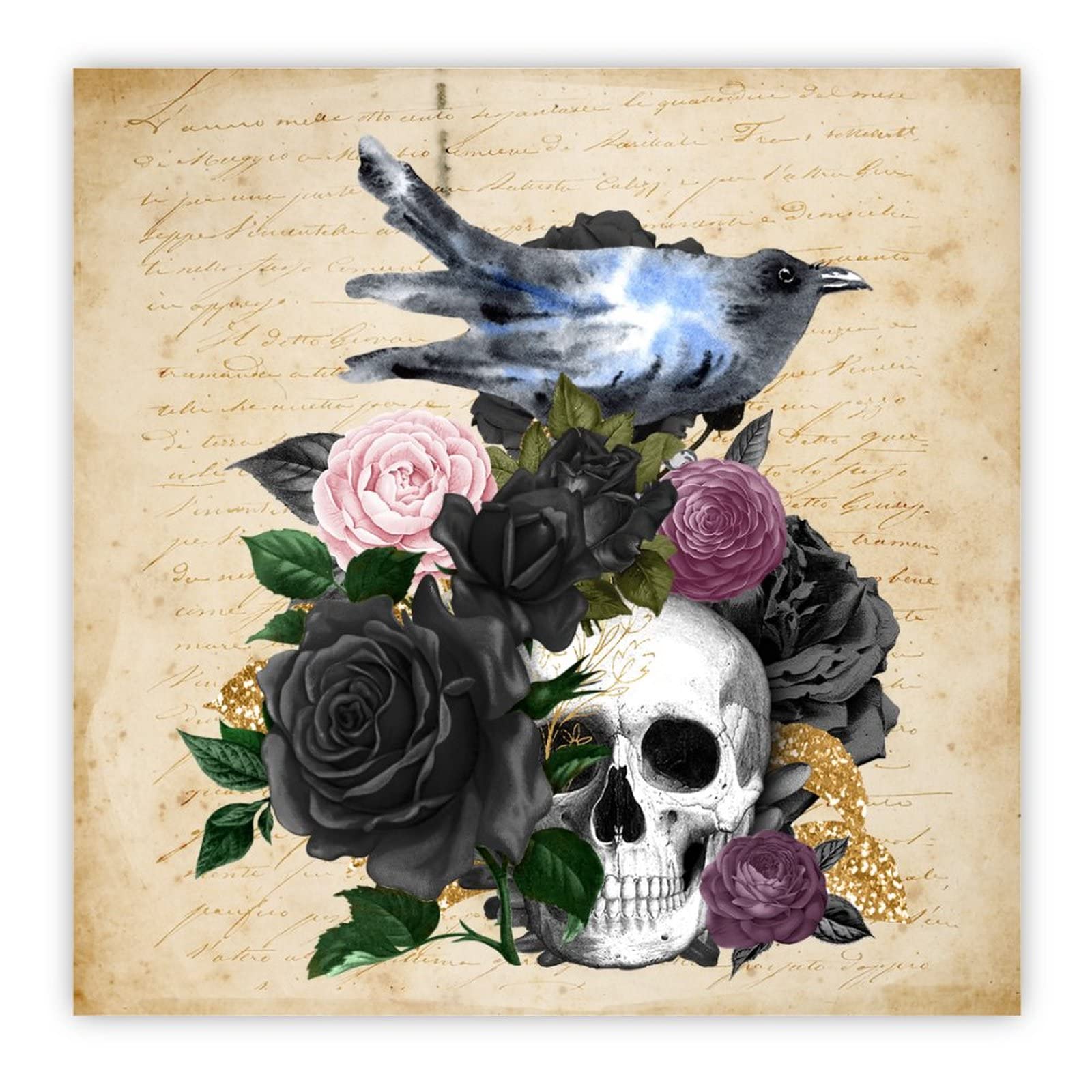 Panneau Raven on Skull bois fleur noire decoration haut de gamme