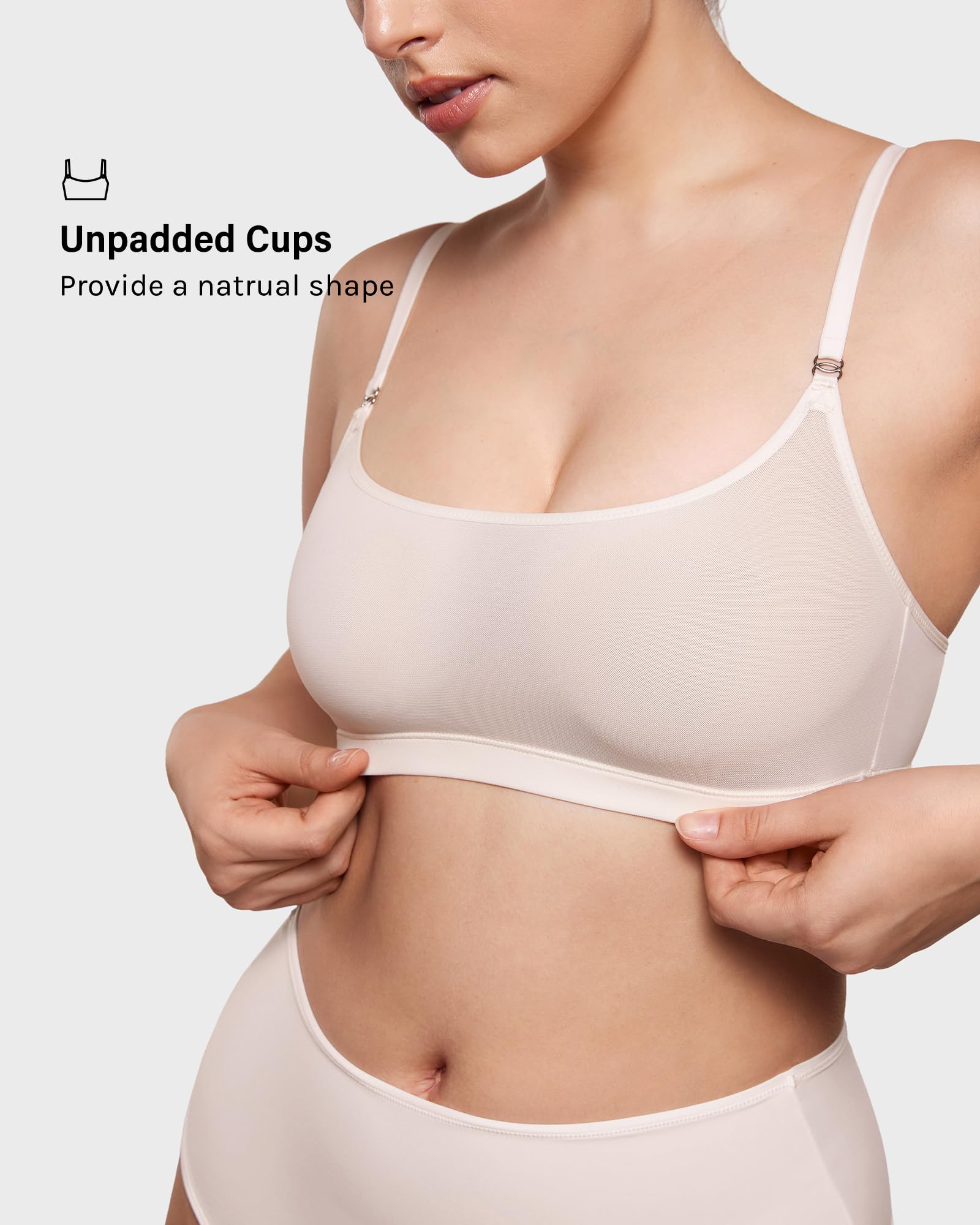 INLYRIC Women's Cosnufy Sheer Bralette - Cami Mesh Unlined No Padding See Through Wirefree Bralettes Pullover