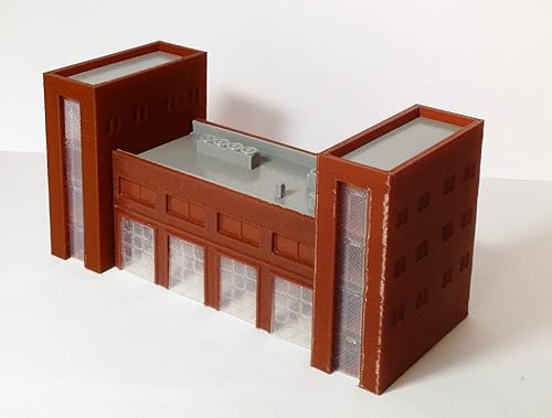 Outland Models Sede de bomberos/policía ferroviaria de tren con escala N de garaje de 4 bahías