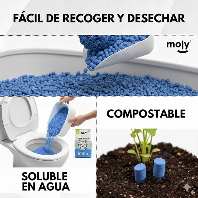 Foto 5 de 6 de MOLY Arena para Gatos Ecologica de Maíz y Bambú Aroma Talco 2,8 KG / 3,7 L