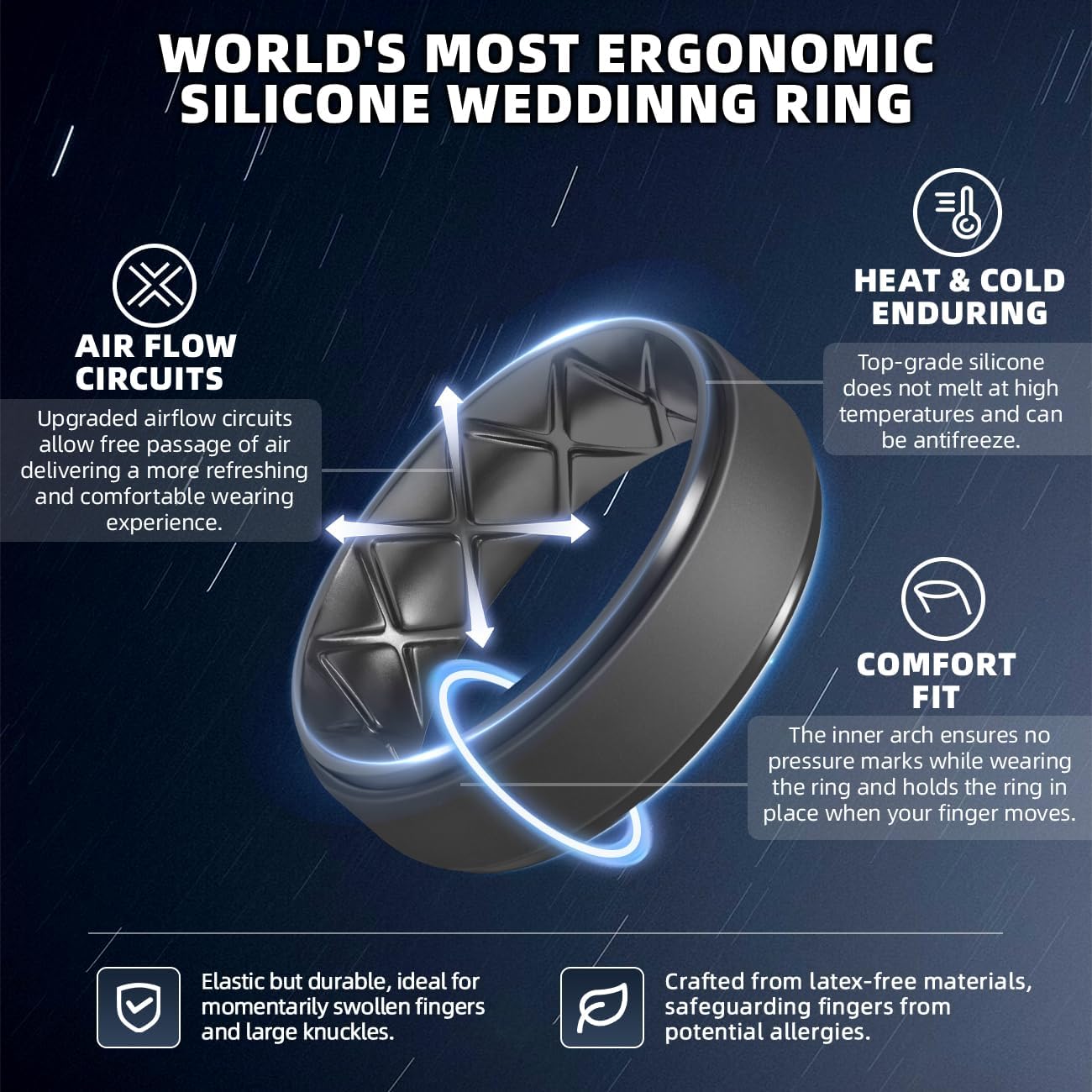 Egnaro Men's Silicone Wedding Rings, 8.5mm Wide 2mm Thick Breathable Inner Arc Rubber Bands, Hypoallergenic Flexible Rings for Gym, Work, Construction, Electrical & Outdoor, Gift for Men, 1-7 Pack
