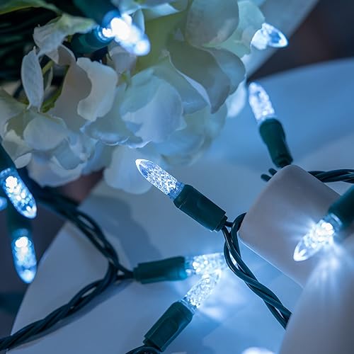 Miniatura 4 de YULETIME Luces LED de Navidad facetadas de una pieza de color blanco frío, total de 48 pies, 140 unidades, 2 hebras de 24 pies, 70 unidades,
