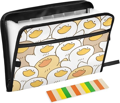 ZZKKO Lindo pato de dibujos animados 13 bolsillos carpeta de archivo expandible con etiquetas adhesivas, carpeta de archivo de acordeón, organizador