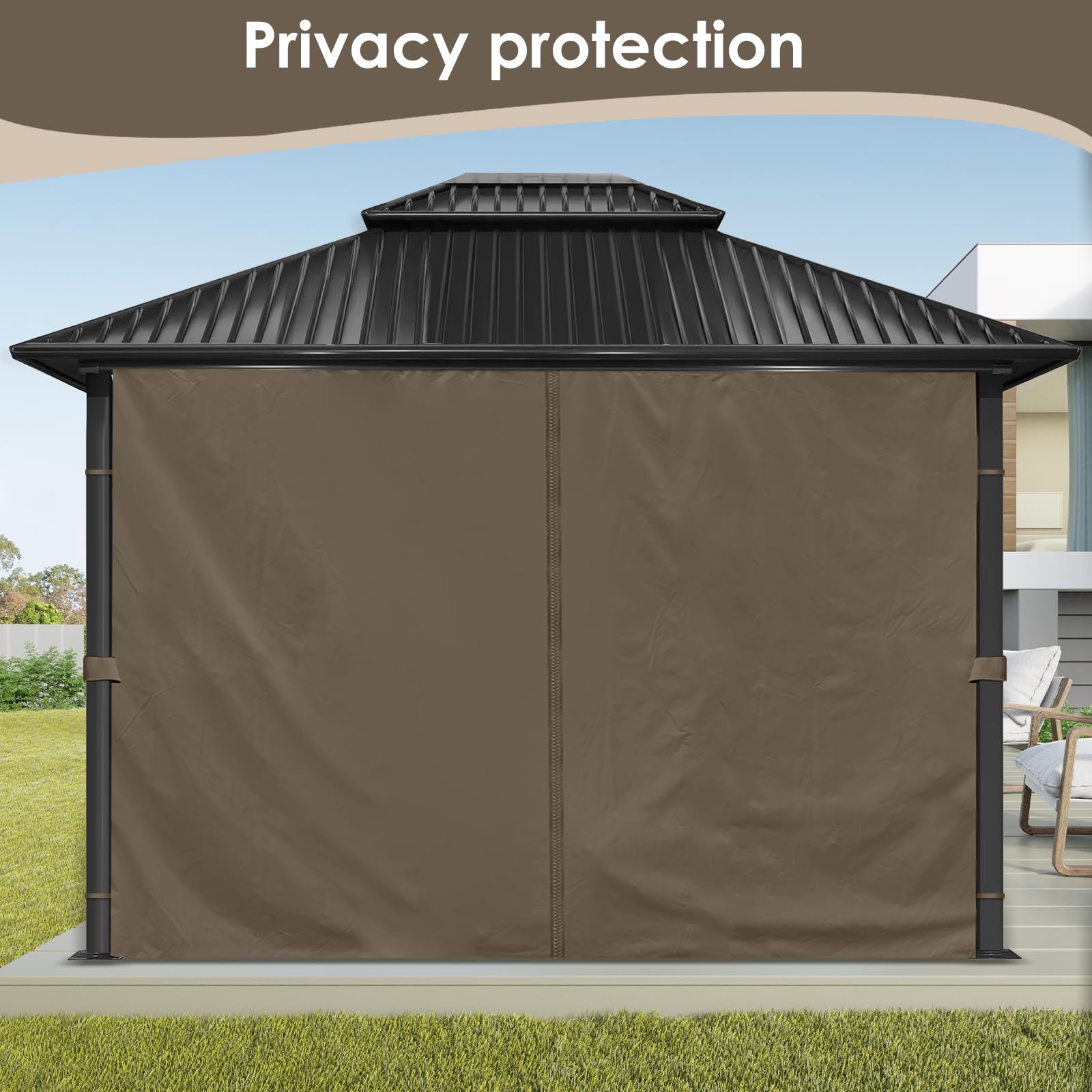 4 Seitenteile Pavillon 3x3m Wasserdicht Seitenwände UV Schutz (Braun)