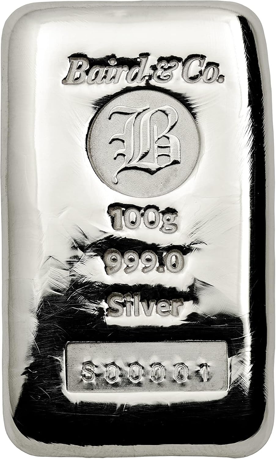 kwg77 pure silver bar , 100 gram, with embedded unique serial number