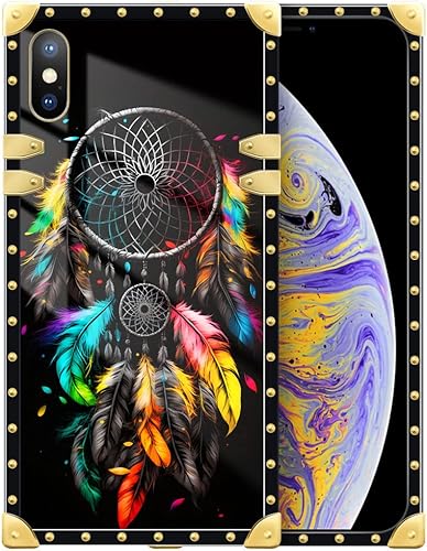 DAIZAG Funda compatible con iPhone Xr,Funda de regalo dorada a prueba de golpes, atrapasueños de plumas clásicas