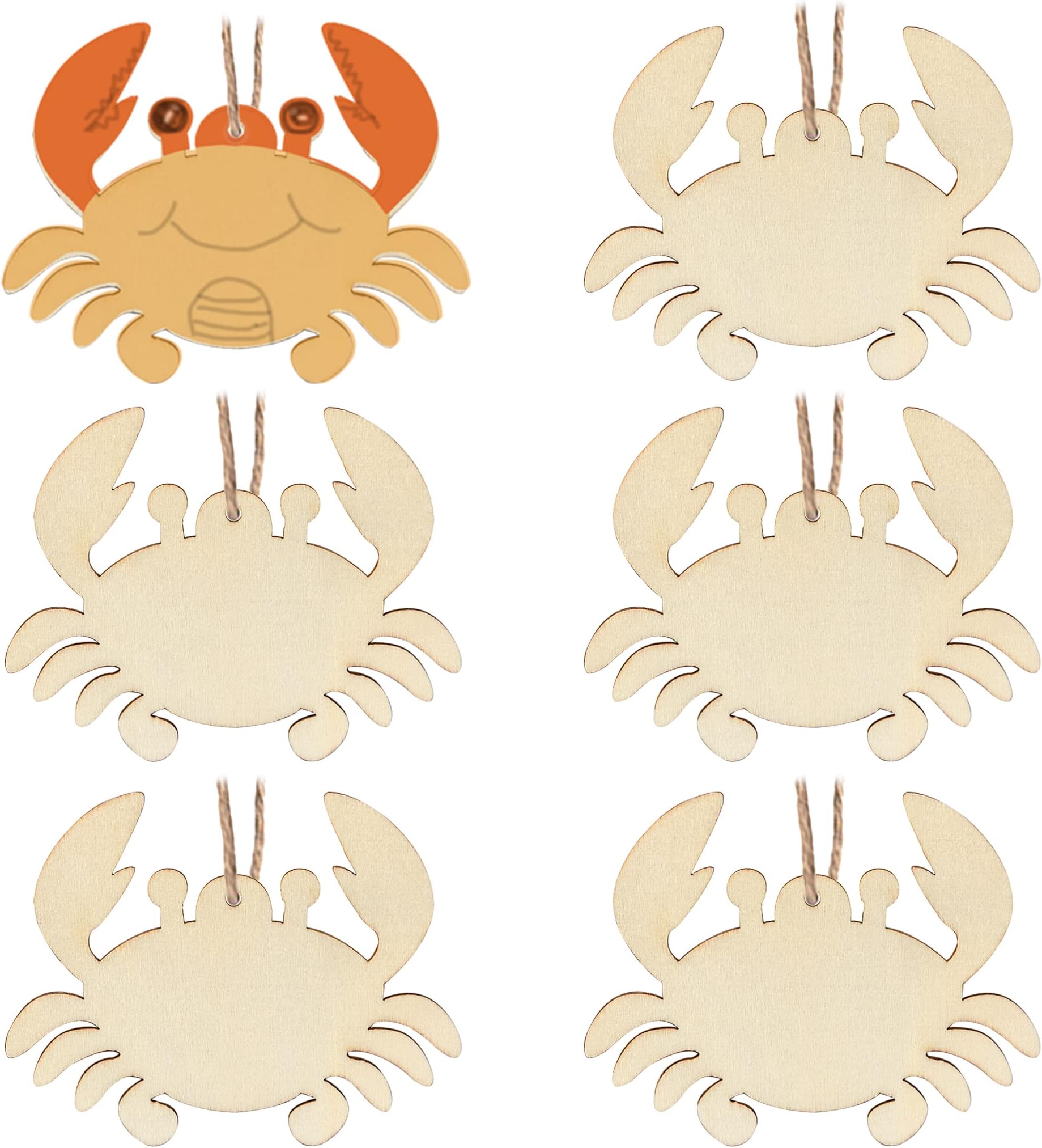 Crab Hanging Wood Crab Shape Unfinished Wood with Twines DIY Craft Ornament for Christmas Wedding Birthday Birthday Theme Party Decoration 20Pack