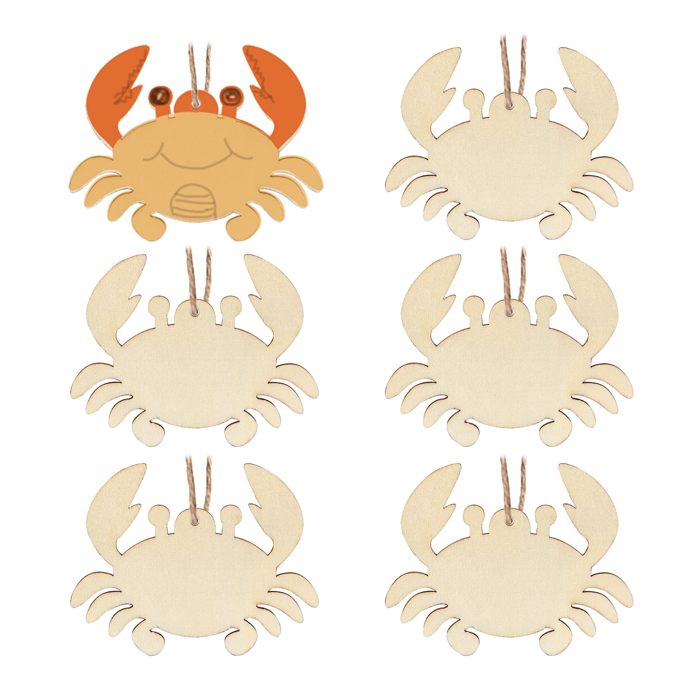 Crab Hanging Wood Crab Shape Unfinished Wood with Twines DIY Craft Ornament for Christmas Wedding Birthday Birthday Theme Party Decoration 20Pack