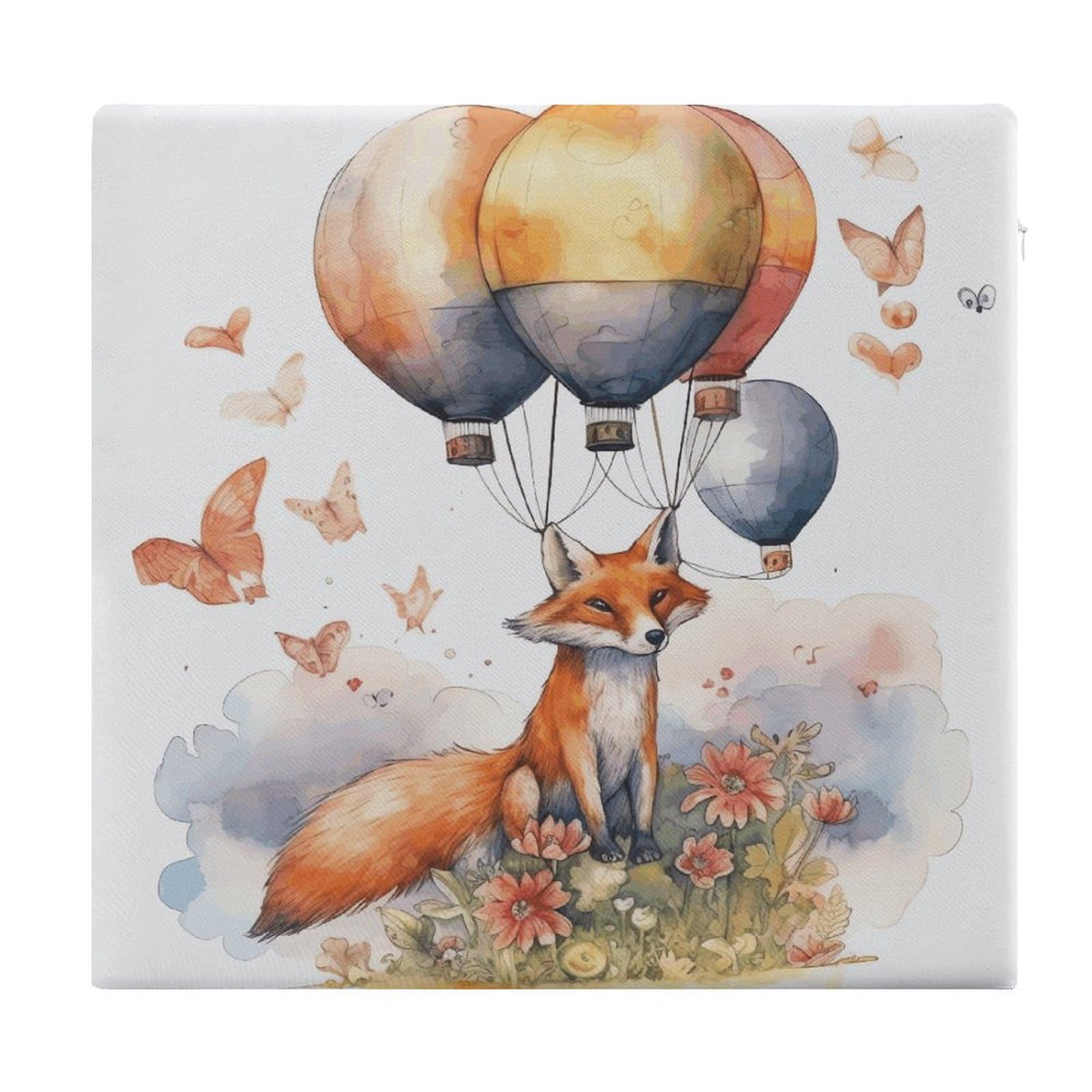 FekiLoot Fox and Hot Air Balloon Seat Cushion for Dining Chairs Breathable Square Chair Pads Memory Foam Chair Cushions Comfortable Non-Slip Seat Pad Meditation Floor Pillow 13.8”x15”