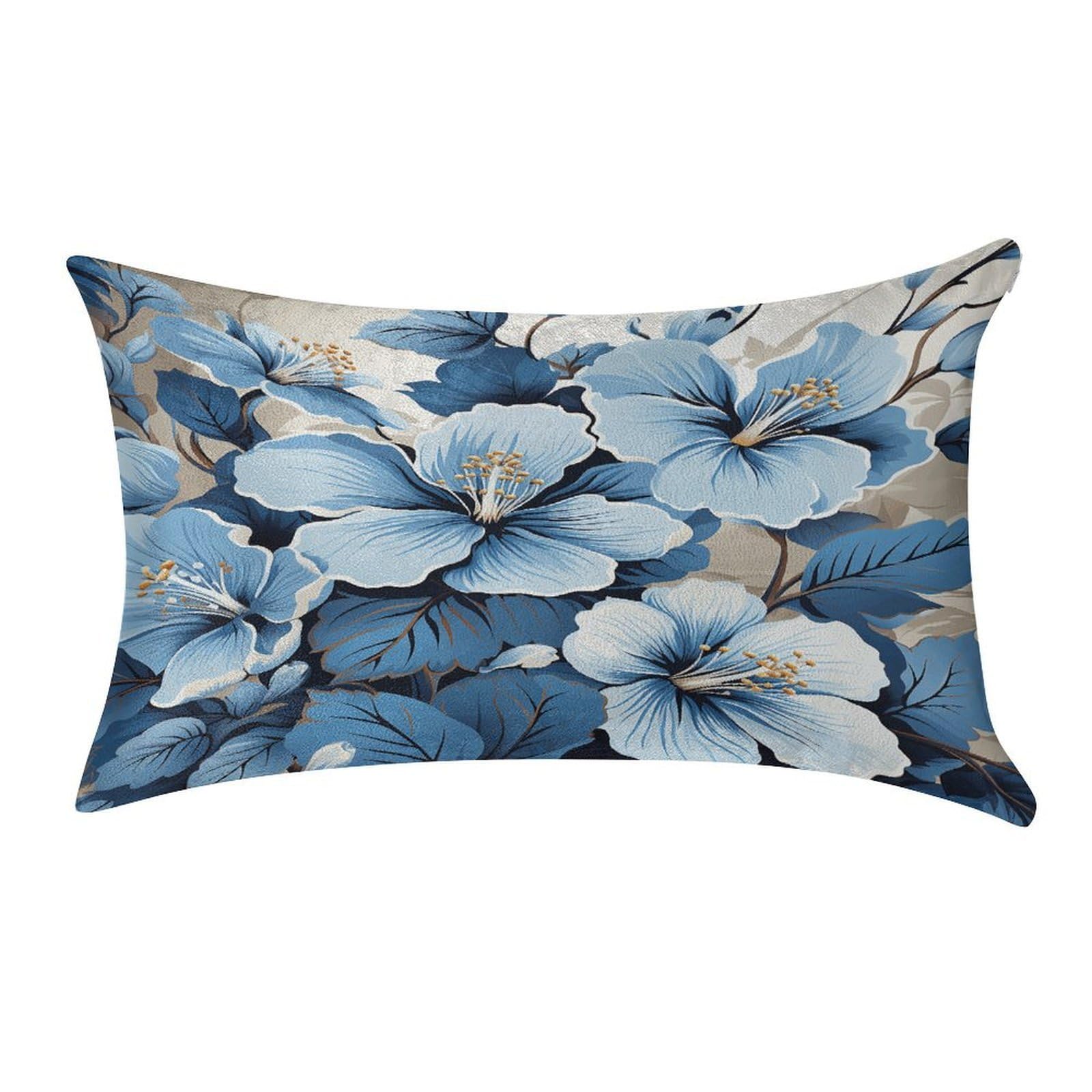 VstaDank Blue Hibiscus Flower Pillow Covers Rectangular Cushion Case Cozy Decorative Throw Pillowcase Luxury Lumbar Pillow Shells with Zipper Soft Velvet Pillows Shams 12 X 20 in