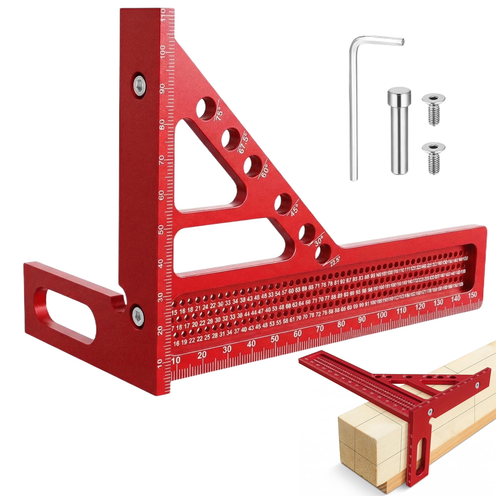 3D Carpenters Square, 3D Speed Square, 22.5-90° Measurement, Red