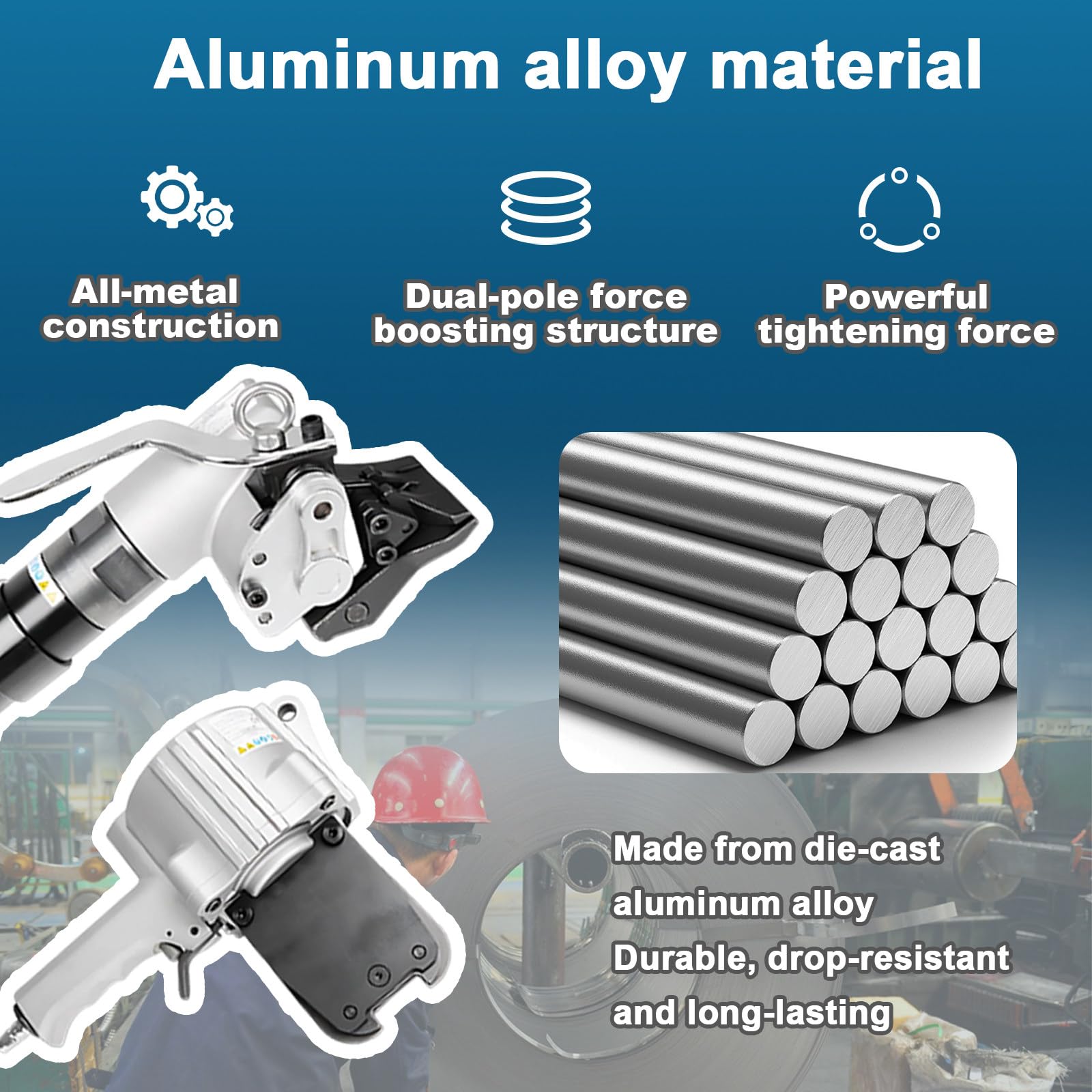 SHAHRYAR 8500 N Spannkraftstahl-Umreifungswerkzeug-Set,Pneumatische Stahl-Umreifungsmaschine,Ganzmetallkonstruktion,Starker Aluminiumschneider,Für Industrieverpackungen 32mm