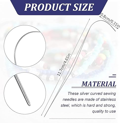 Miniatura 2 de 5 agujas curvadas para cuentas de ojo grande, agujas de coser de acero inoxidable, agujas giratorias de cuentas para bricolaje, herramientas de