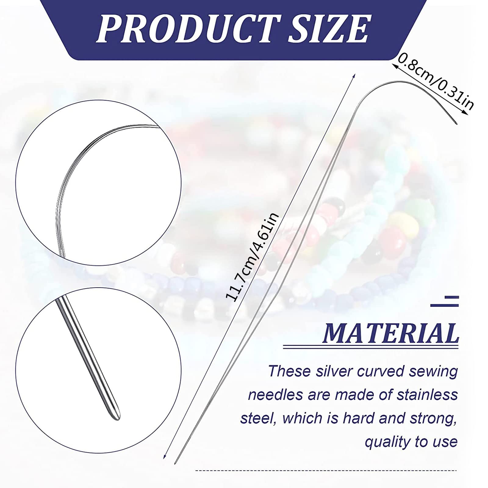 5PCS Big Eye Curved Beading Needles Stainless Steel Sewing Needles DIY Bead Spinner Needles Craft Making Tools Curved Sewing Needles Large Eye