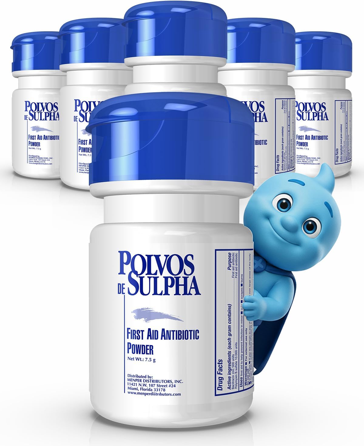 Antibiotic Powder with Bacitracin, First Aid Pain Relief, Healing Wound Seal Powder, Essential Wound Care Medicine for Travel, Effective Healing and Protection, 7.5g, 6-Pack