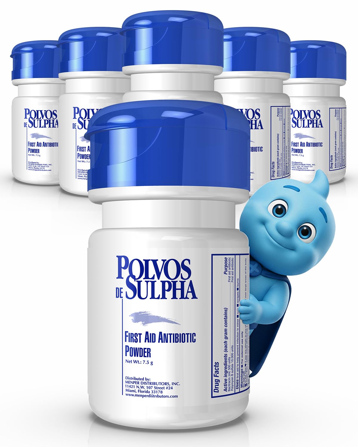 Antibiotic Powder with Bacitracin, First Aid Pain Relief, Healing Wound Seal Powder, Essential Wound Care Medicine for Travel, Effective Healing and Protection, 7.5g, 6-Pack