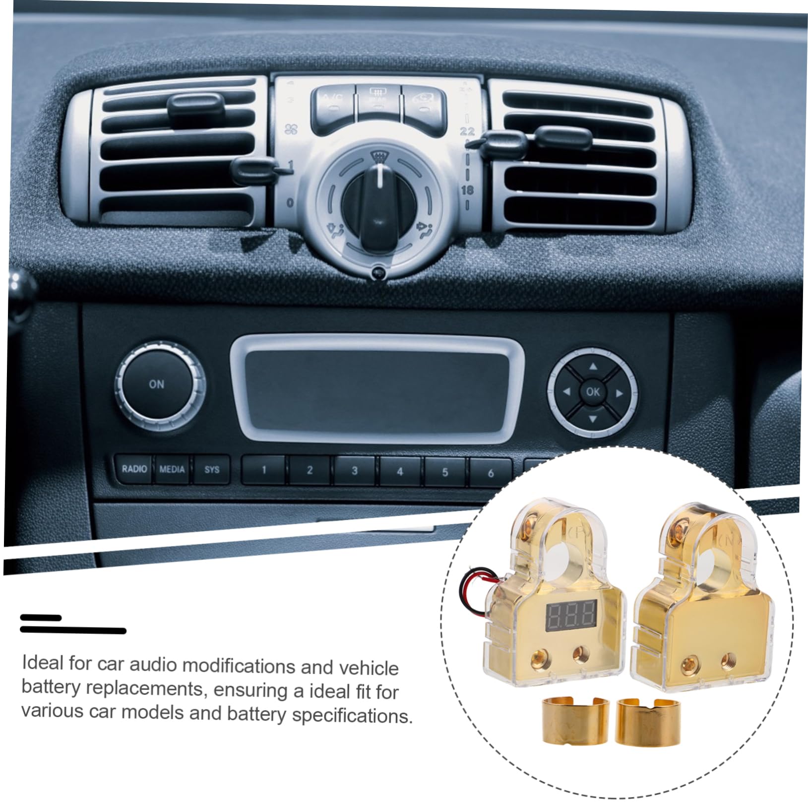 GALPADA 1 Set de Cosses de Batterie pour Voiture, Connecteurs de Borne en Alliage de Zinc, Affichage Voltmètre Numérique, avec Shims et Cache-bornes, pour Installation Audio Auto et Marine