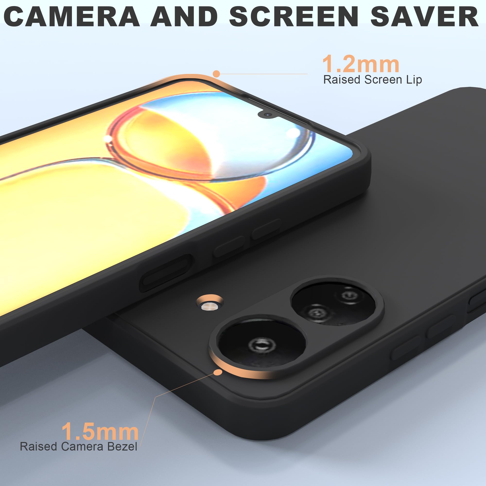 MOONESS Cover per Xiaomi Redmi 13C (6,74") Custodia,Con 2 Pellicola Vetro Temperato Morbida Sottile Liquid TPU Case per Xiaomi Redmi 13C - Nero