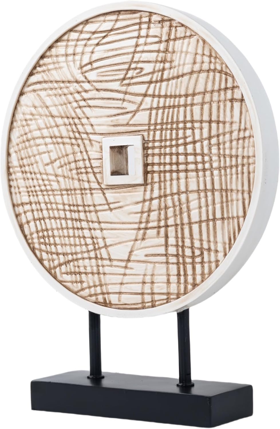 Unique Round Coin Sculpture Decorative Objects for Shelf Home Decor Accents, Modern Abstract Tabletop Decor Items for Living Room Fireplace Mantel, Above Cabinet (Vintage White)