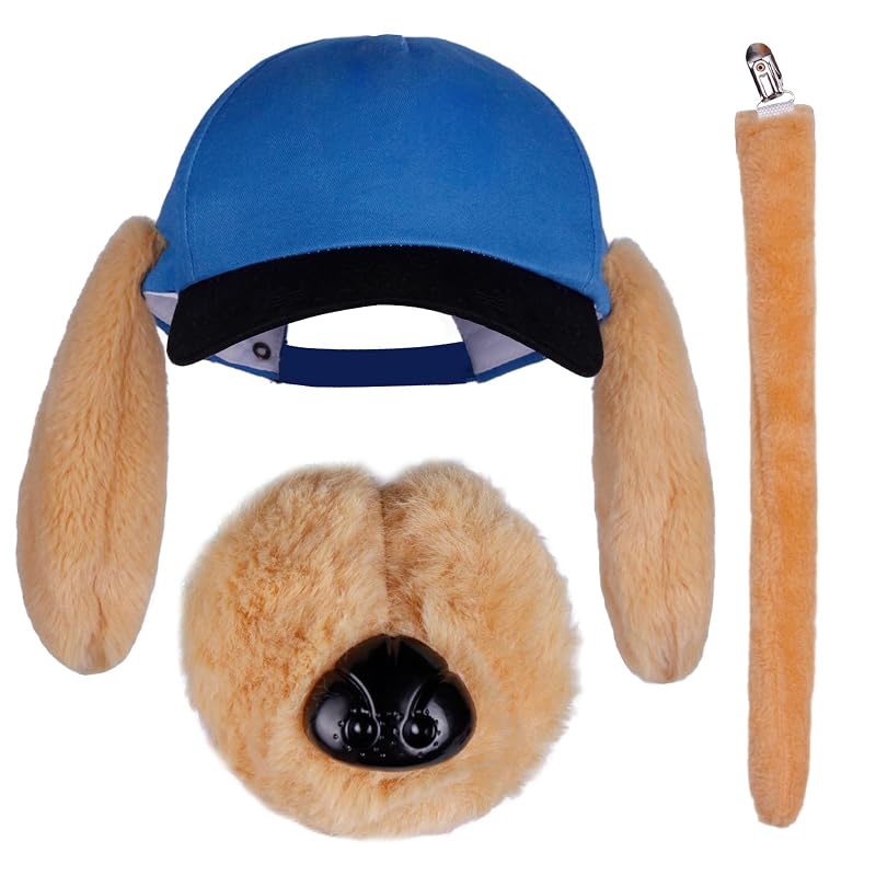Kit Fantasia de Cachorro Infantil com Chapéu, Nariz e Cauda ENBOFID Azul, 3 Peças