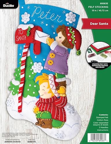 Bucilla, Dear Santa 89583E - Kit de fabricación de calcetines de fieltro de 18 pulgadas, perfecto para manualidades y manualidades de bricolaje en