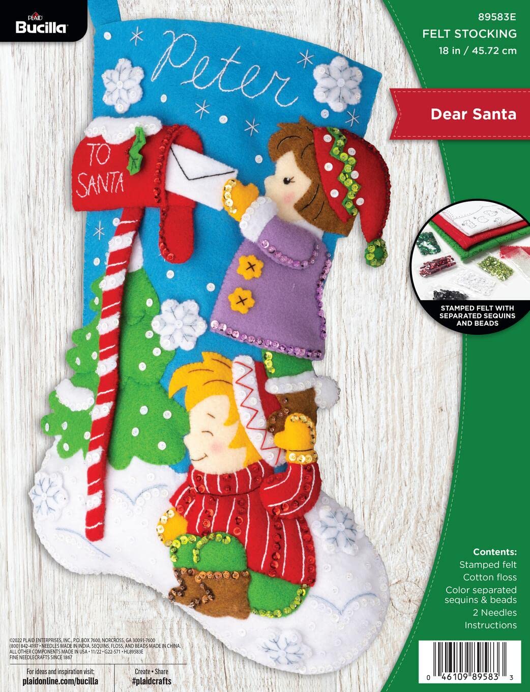 BucillaFelt Stocking Applique Kit 18" Long-Dear Santa