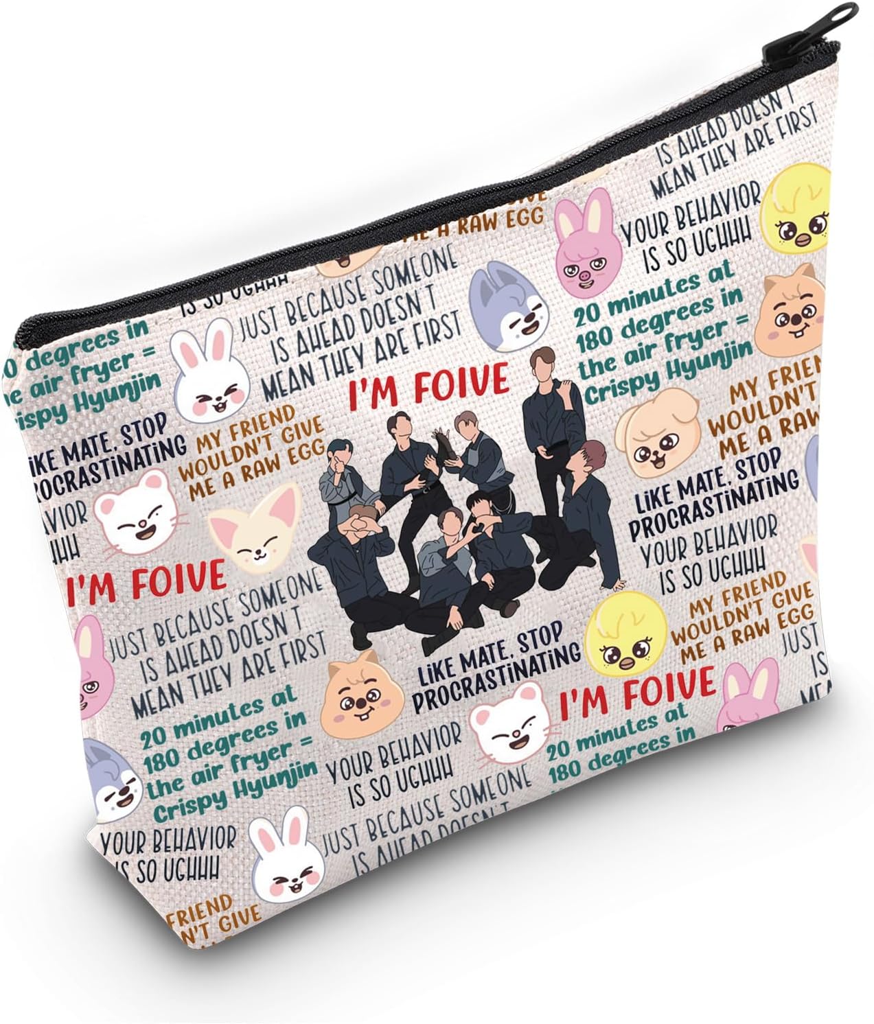 G2TUP Korean Stay Makeup Bag Korean Stay Gifts Stay Merchandise Korean Stay Zipper Bag (I'm foive)