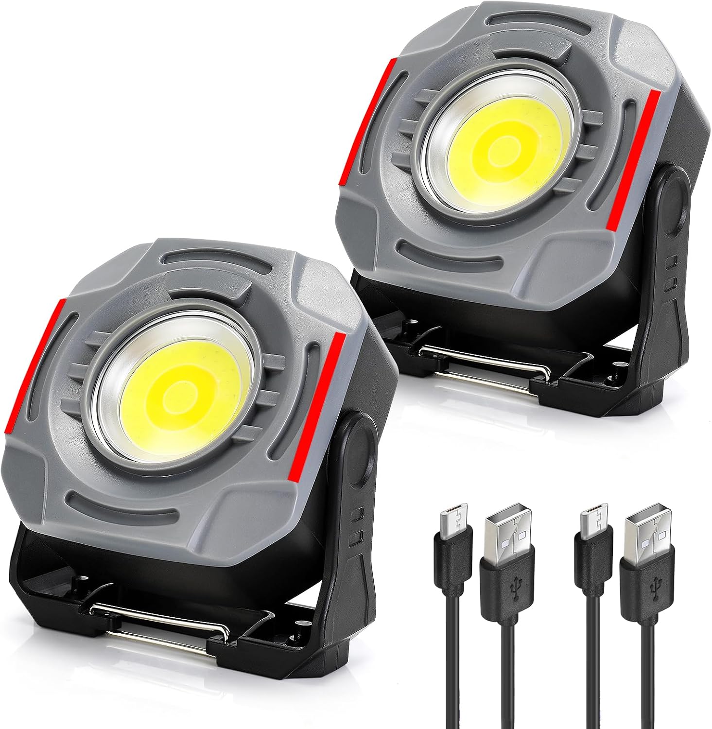 SUNPRO Magnetic Work Light Rechargeable, Portable FloodLight with Hook, Stepless Dimmable for Camping Car Repairing Emergency Job Site Lighting(2, Grey)