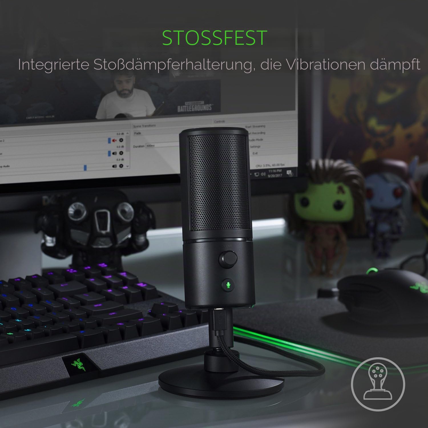 Razer Seiren X USB-Streaming-Mikrofon, Profi-Qualität, integrierte Stoßdämpfer-Halterung, Supernieren-Richtcharakteristik, eloxiertes Aluminium Matte Black