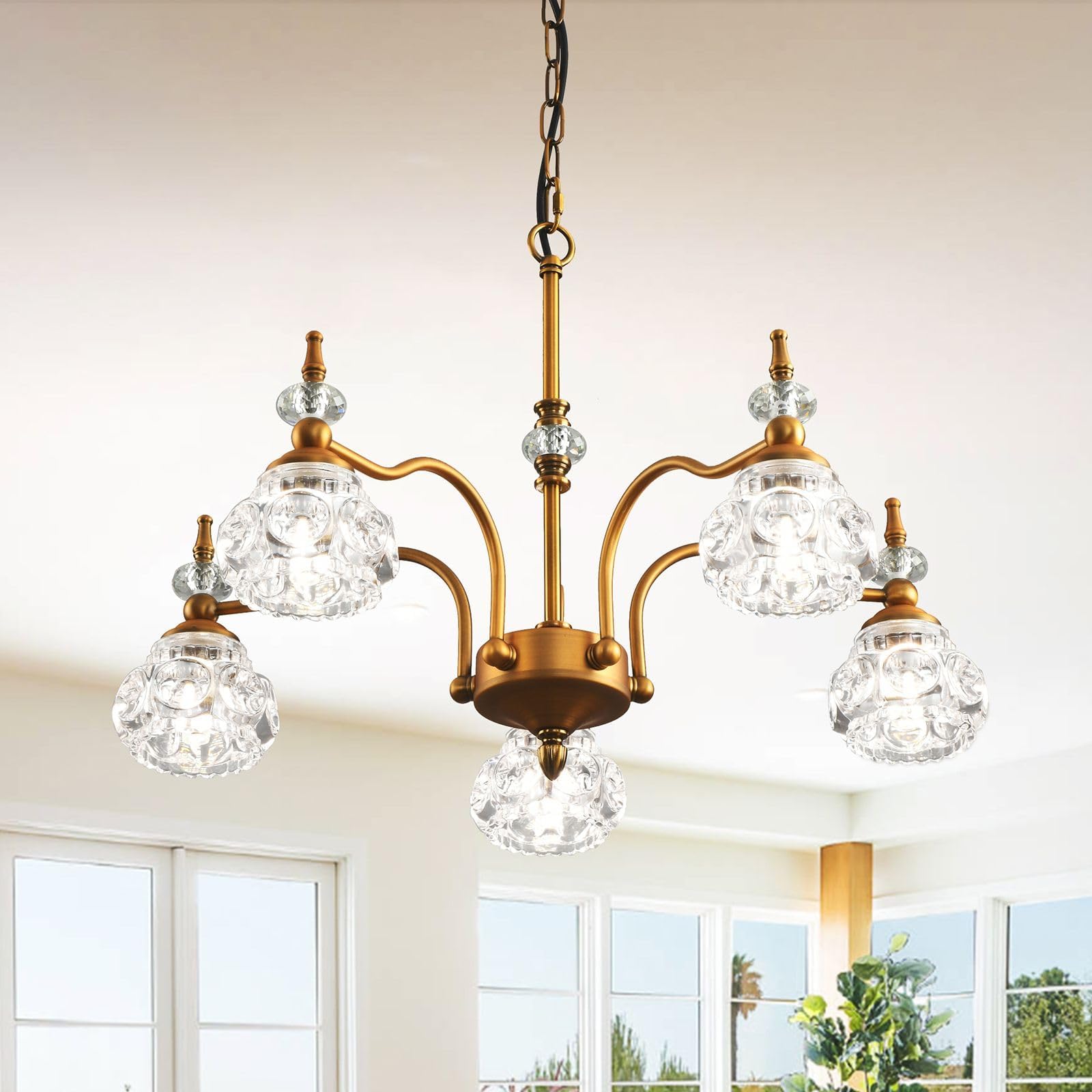 WJShome 5-Light Crystal Chandeliers for Dining Room, Vintage Brushed Gold Dining Room Light ...