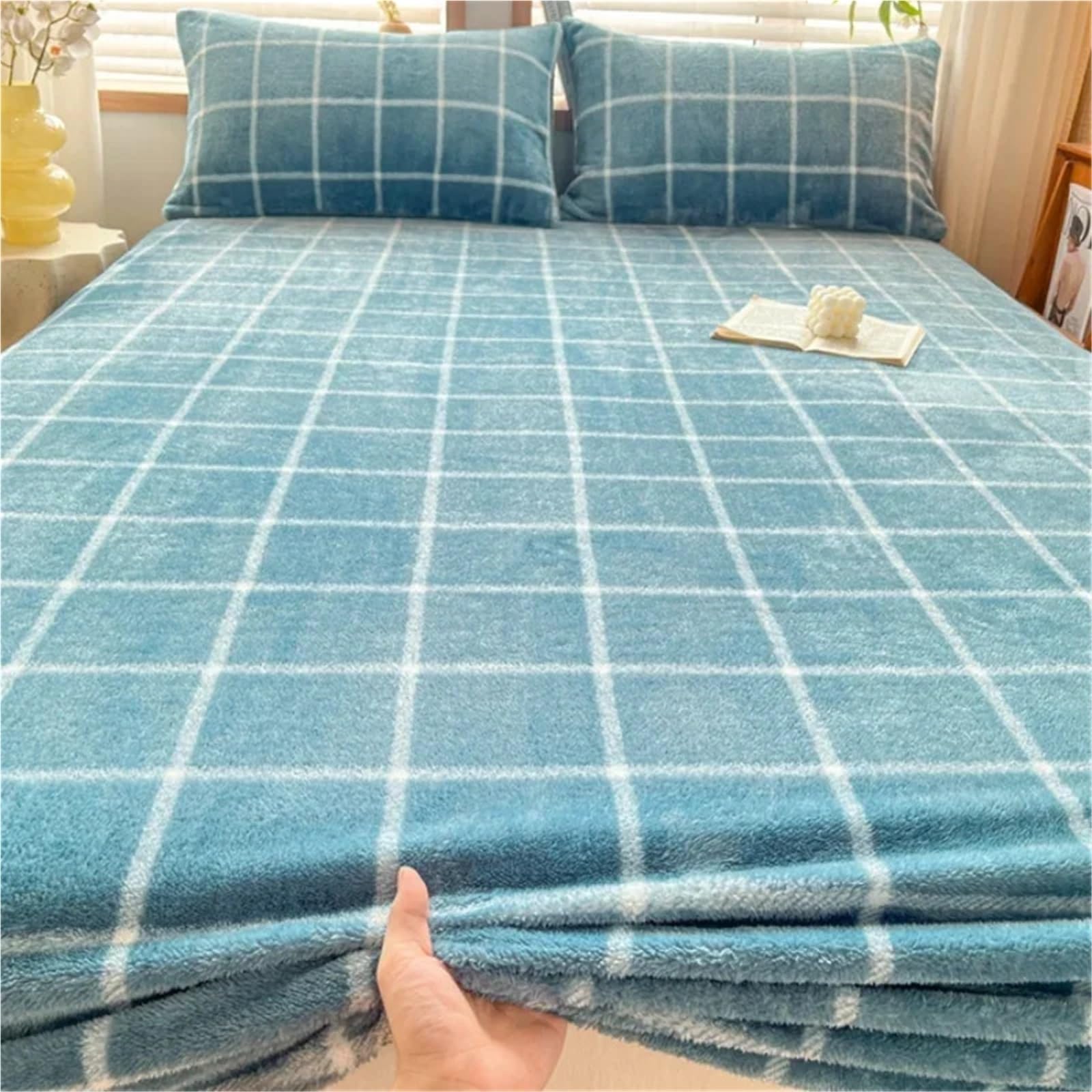 Sábana Bajera con Esquinas de Felpa Sábana de Pila Leche Invierno, Colcha cálida Gruesa Forro Polar Extra Ajustada, Funda colchón con elástico(5,120x200x25cm 1pcs)